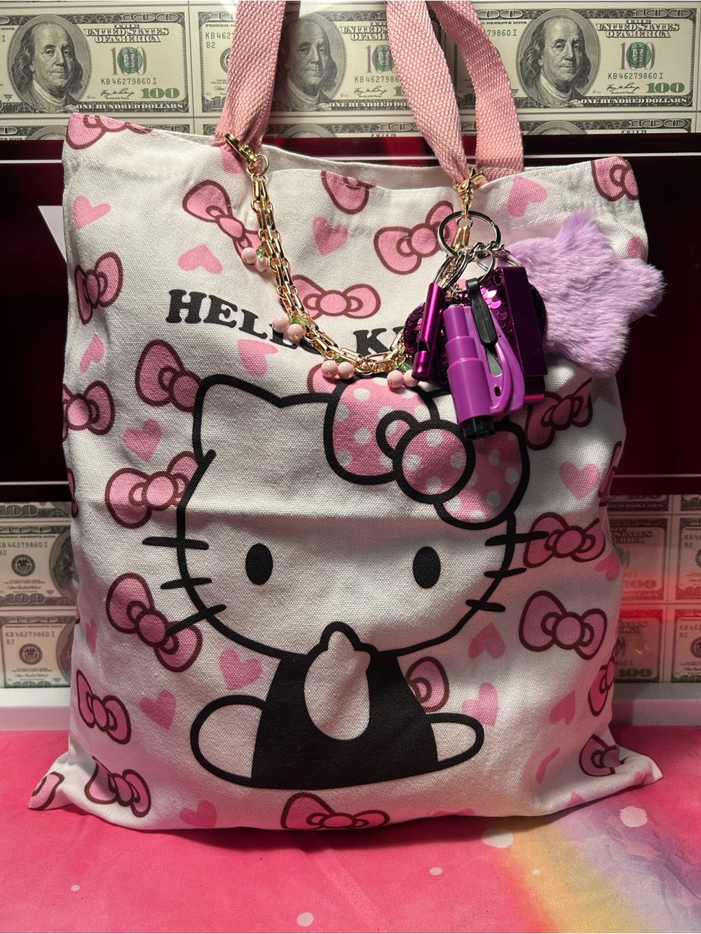 Hello Kitty Pink and Purple Charm Canvas Tote